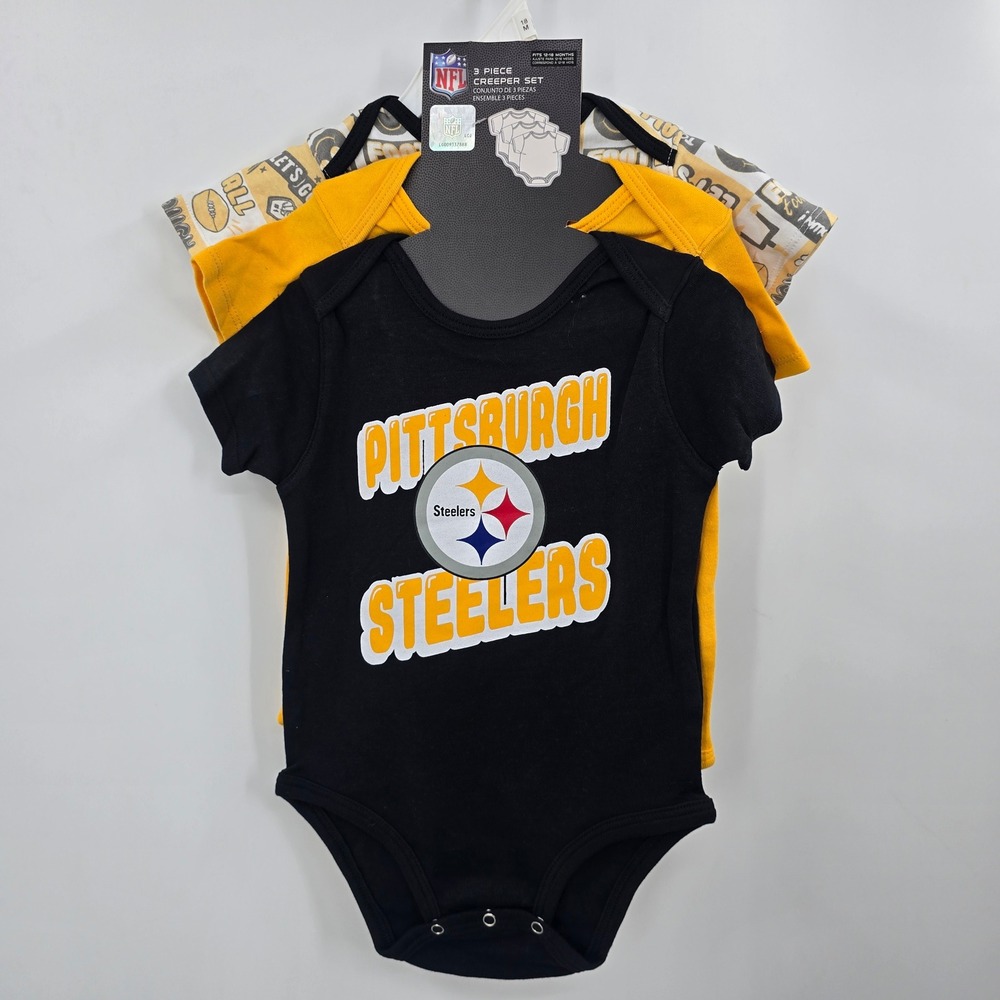 NFL Pittsburgh Steelers 3 Piece Creeper Set Infant 12-18 Months Black Yellow New